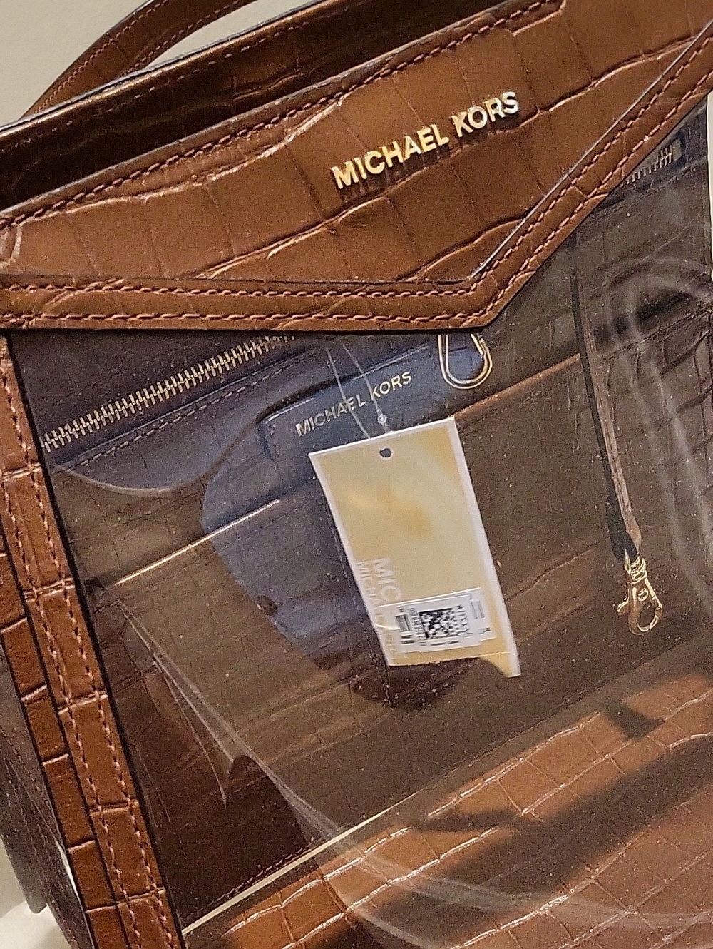 Michael Kors PVC Clear Tote Bag with Brown Croc-Effect - Picture 2 of 10